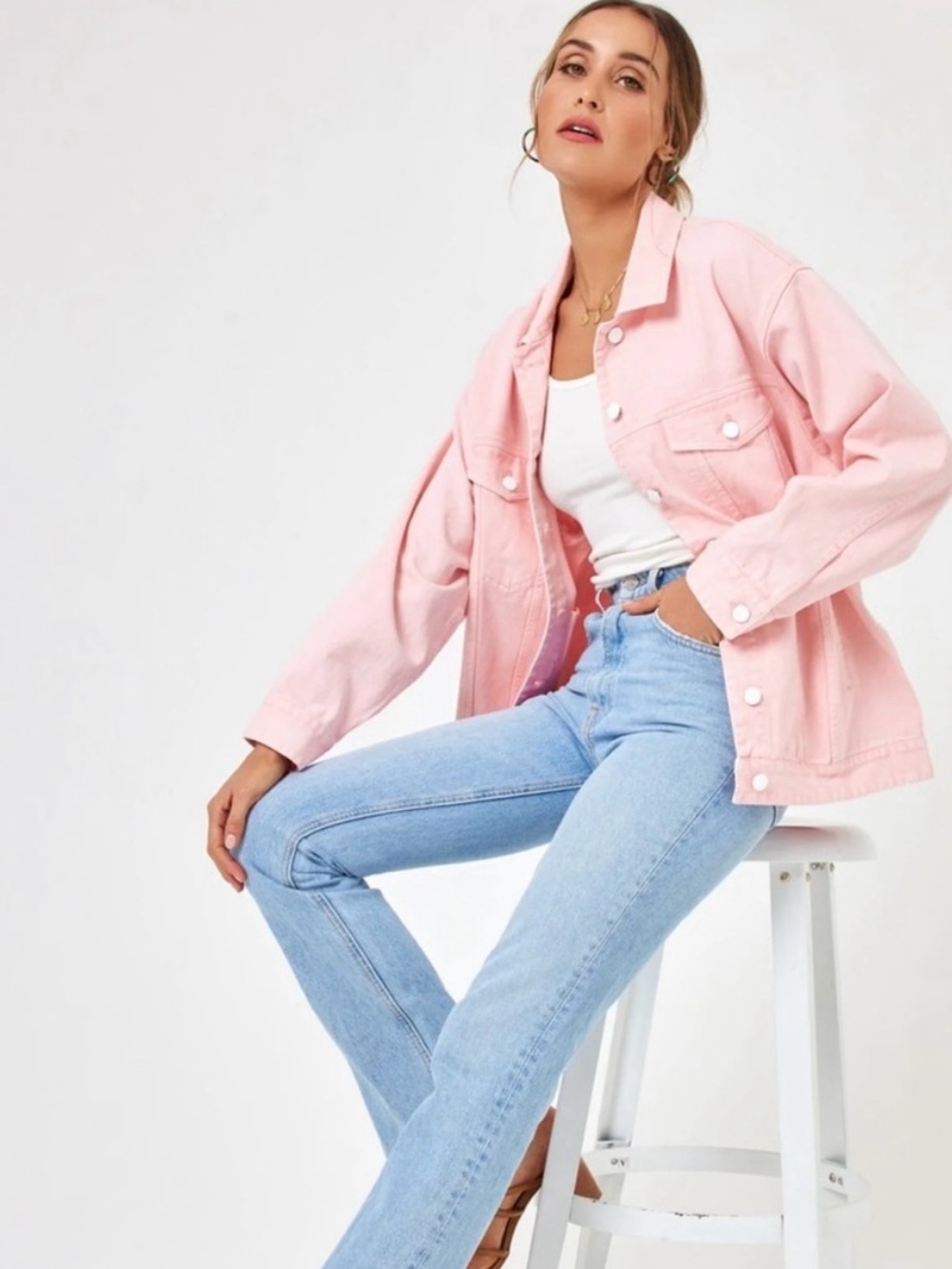 L*SPACE Blossom Pink Denim Avery Oversized Jacket Size Medium